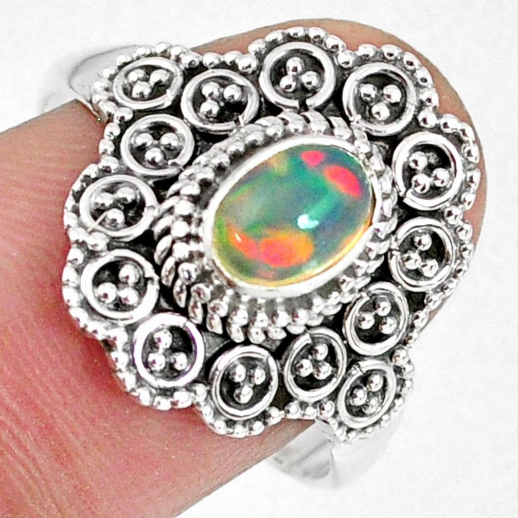 1.45cts natural ethiopian opal 925 sterling silver solitaire ring size 9 r59106