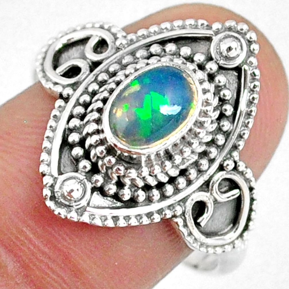 1.54cts natural ethiopian opal 925 sterling silver solitaire ring size 9 r59155