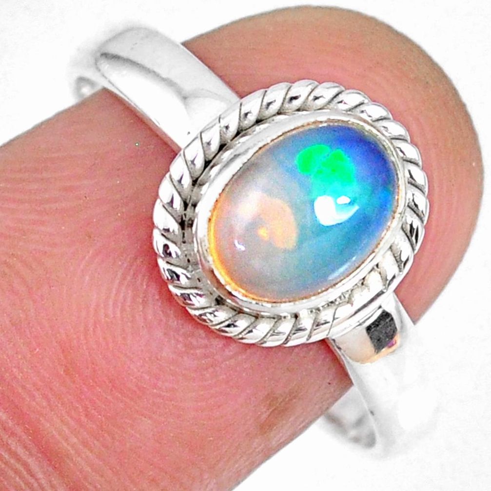 1.96cts natural ethiopian opal 925 sterling silver solitaire ring size 9 r59303