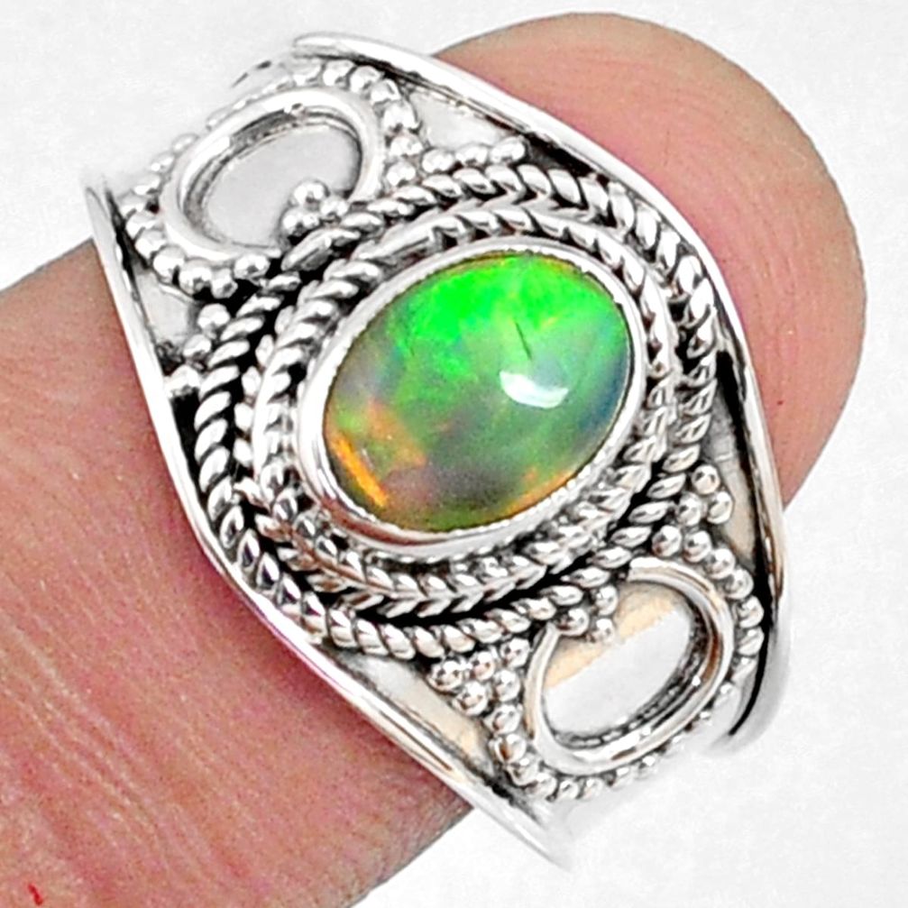 2.13cts natural ethiopian opal 925 sterling silver solitaire ring size 9 r69011