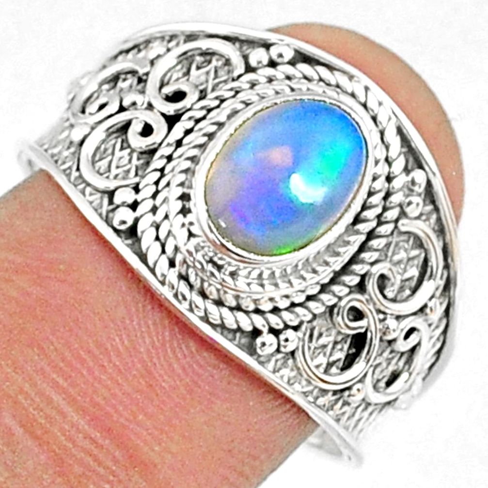 2.17cts natural ethiopian opal 925 sterling silver solitaire ring size 9 r69021