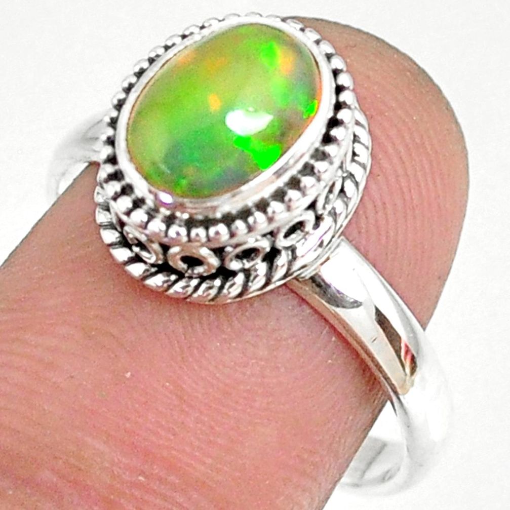 2.13cts natural ethiopian opal 925 sterling silver solitaire ring size 9 r75344