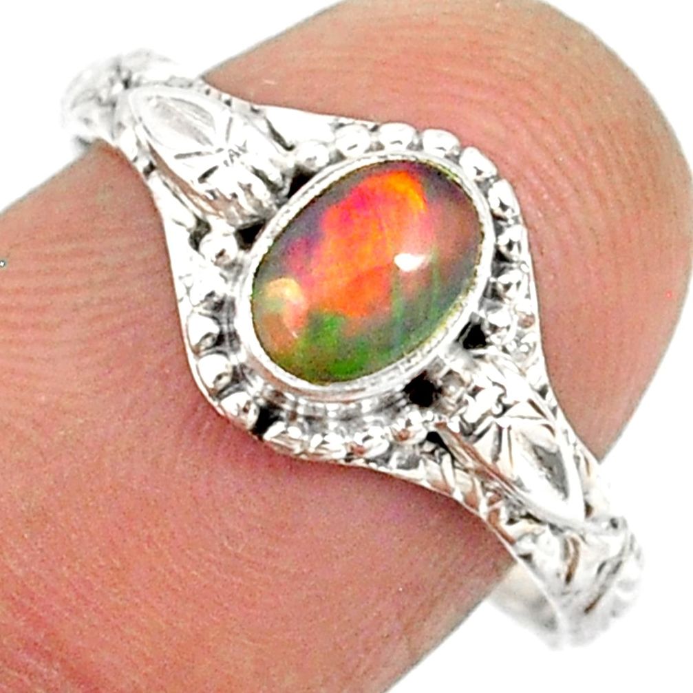 1.48cts natural ethiopian opal 925 sterling silver solitaire ring size 9 r85459