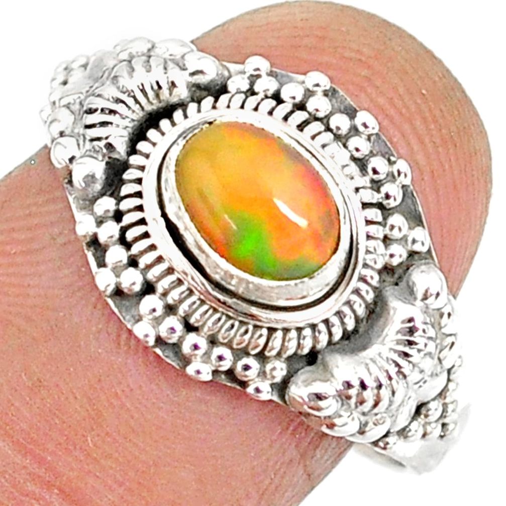 1.47cts natural ethiopian opal 925 sterling silver solitaire ring size 9 r85461