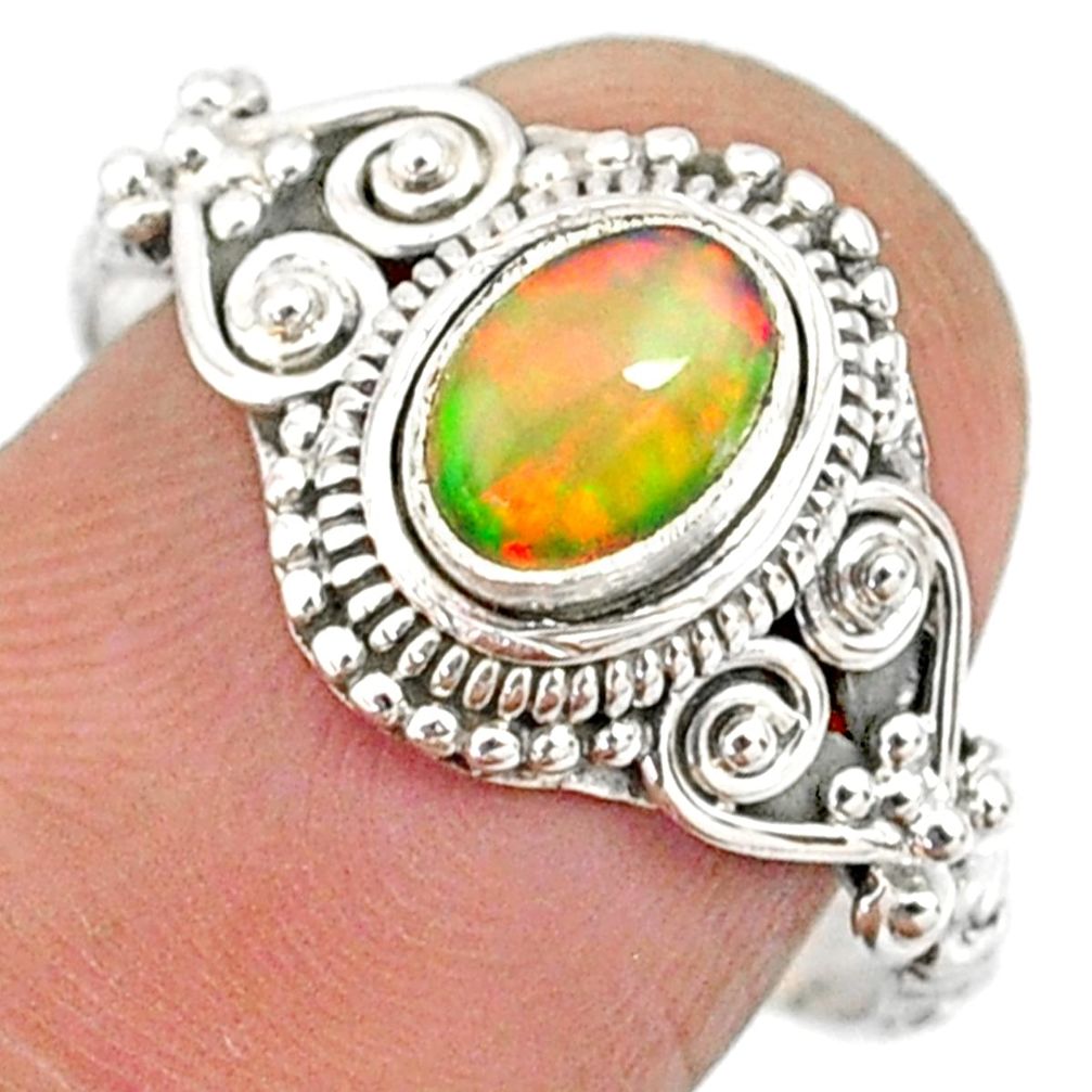 1.47cts natural ethiopian opal 925 sterling silver solitaire ring size 9 r85474