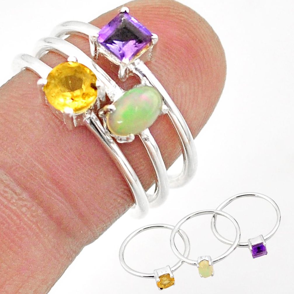 ethiopian opal amethyst citrine 925 silver 3 rings size 7 t74861