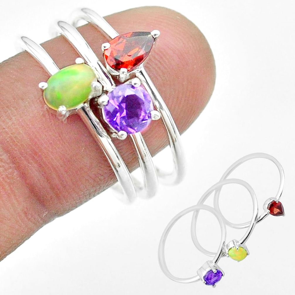 3.13cts natural ethiopian opal amethyst garnet 925 silver 3 rings size 9 t51108