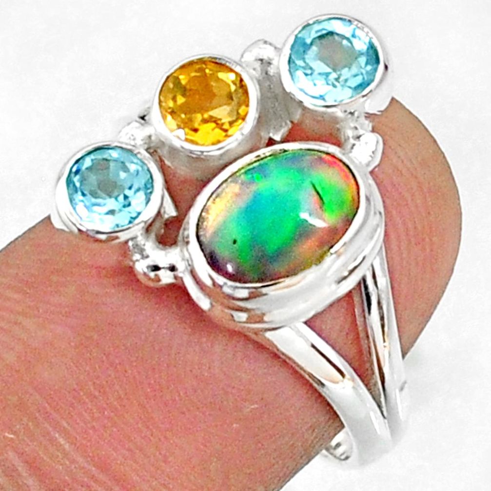4.50cts natural ethiopian opal blue topaz citrine 925 silver ring size 7 r65567