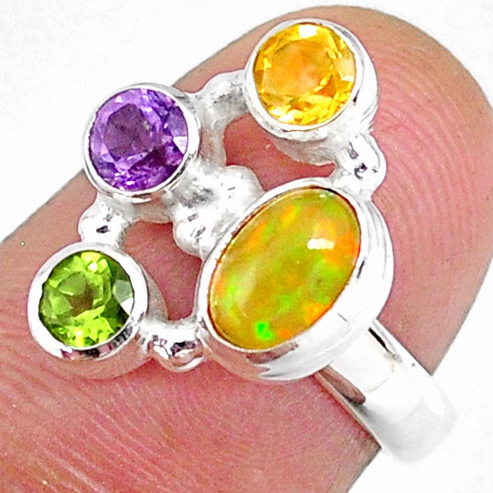 3.62cts natural ethiopian opal citrine citrine 925 silver ring size 6 r59226