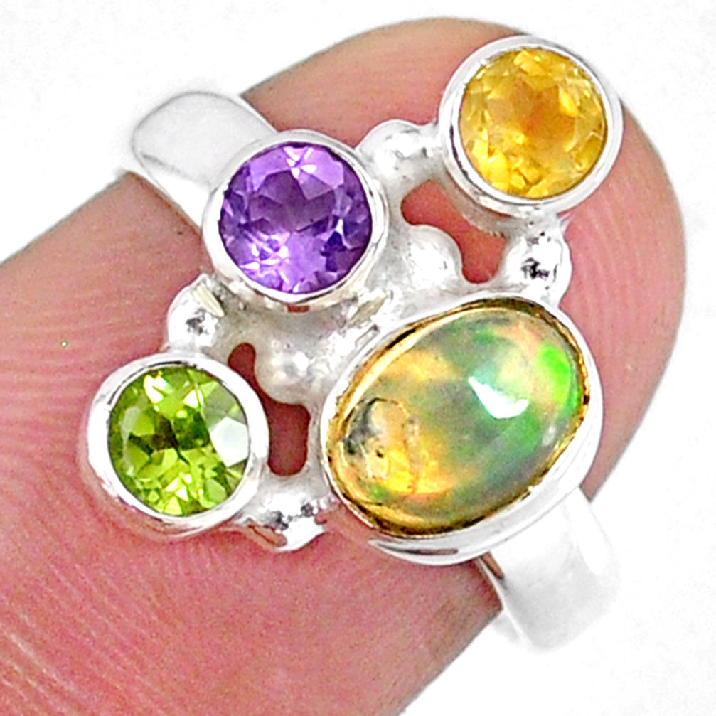 3.83cts natural ethiopian opal citrine peridot 925 silver ring size 5.5 r59228