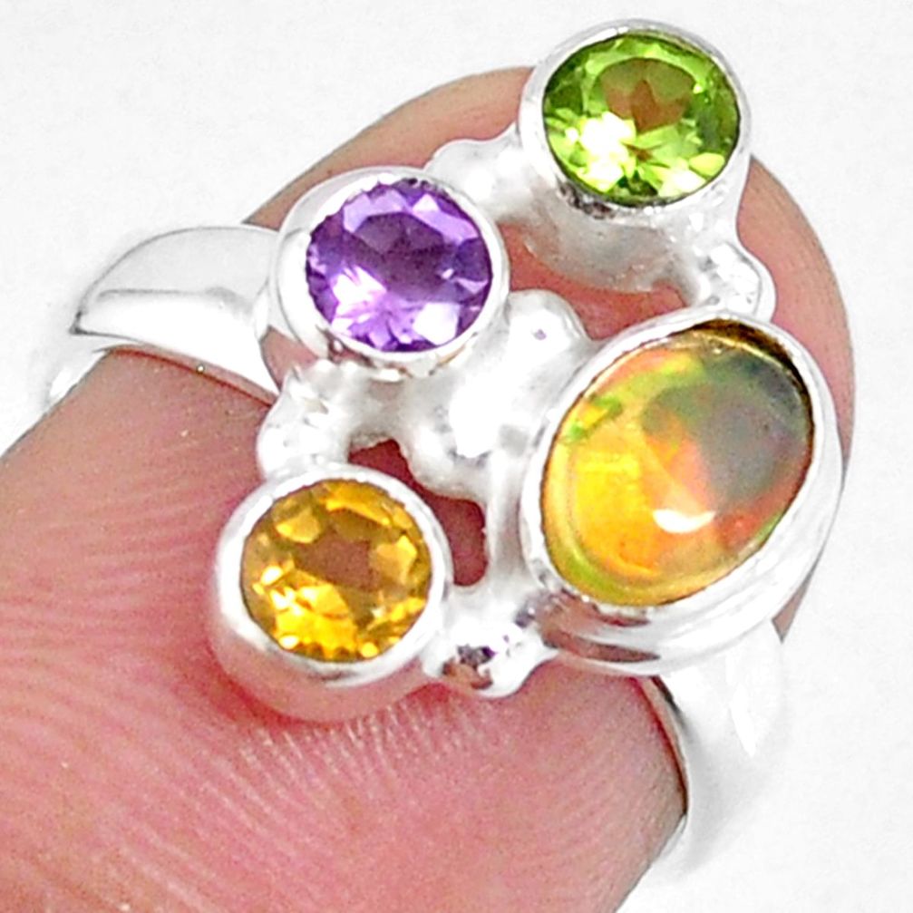 3.82cts natural ethiopian opal citrine peridot 925 silver ring size 6 r59231