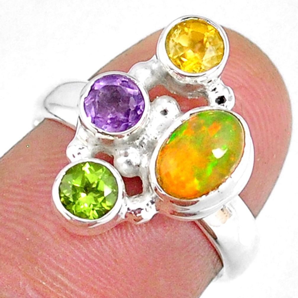 4.02cts natural ethiopian opal citrine peridot 925 silver ring size 6 r59234