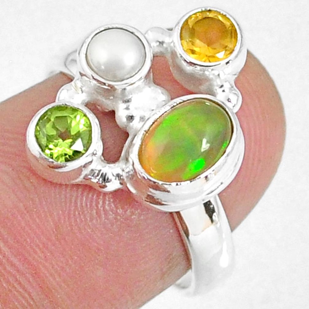 3.83cts natural ethiopian opal citrine peridot 925 silver ring size 7 r59216