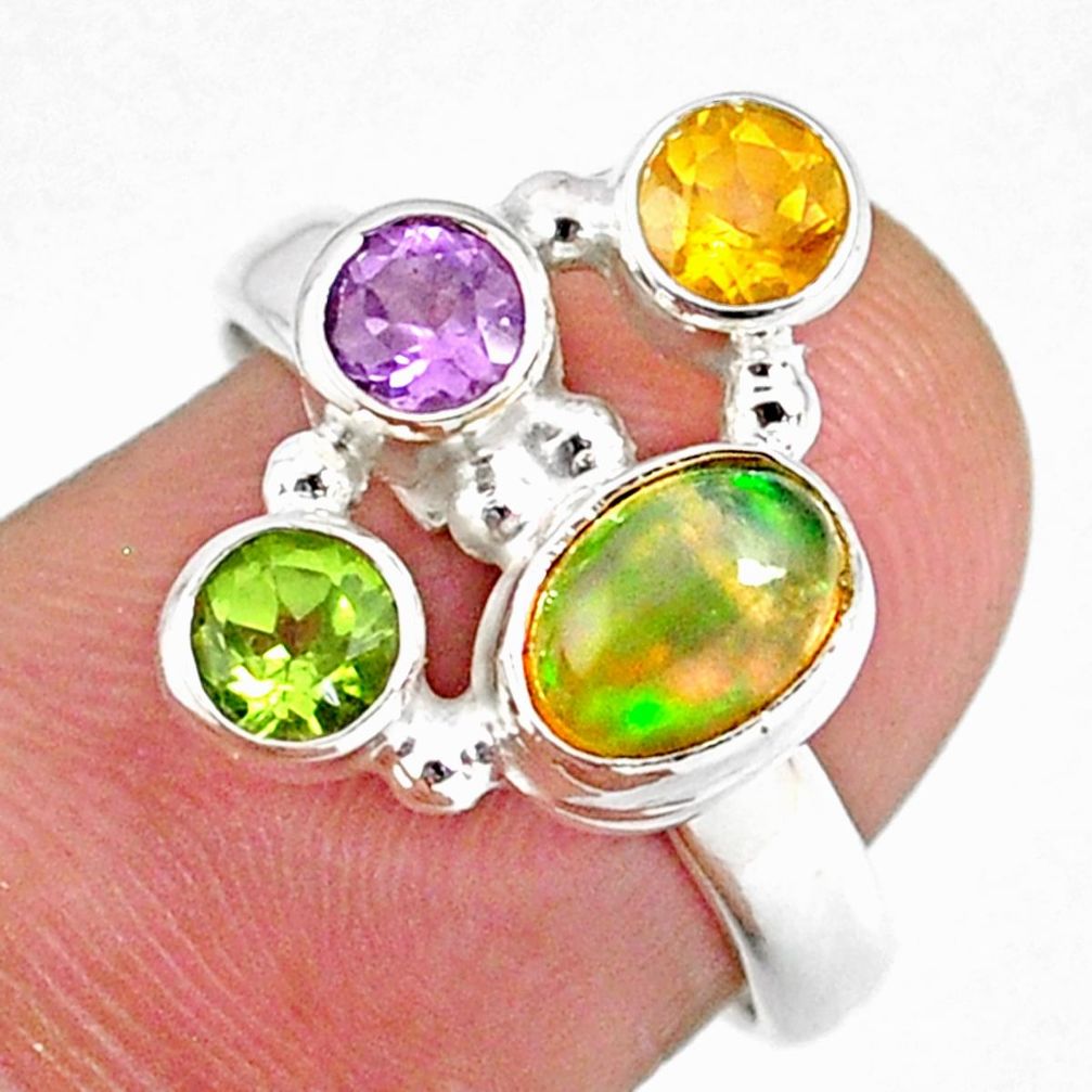 3.62cts natural ethiopian opal citrine peridot 925 silver ring size 7 r59222