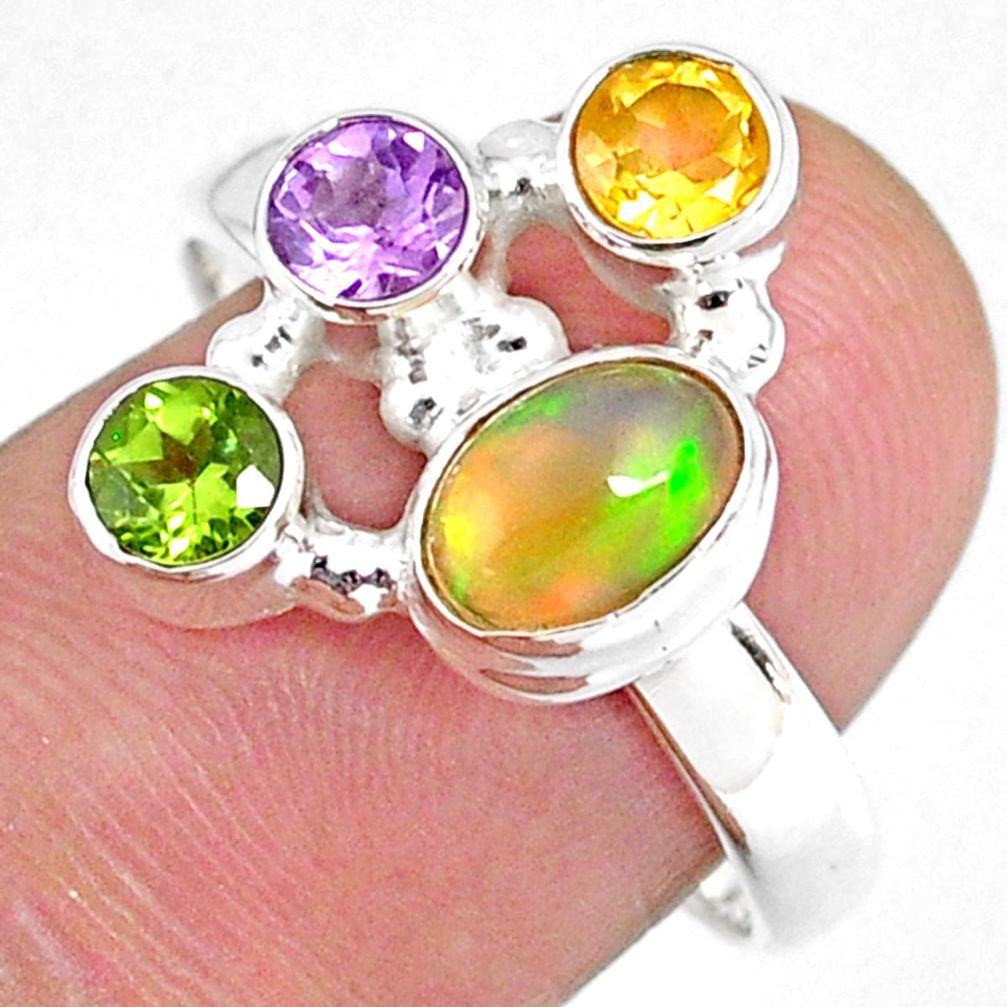 4.02cts natural ethiopian opal citrine peridot 925 silver ring size 8 r59227