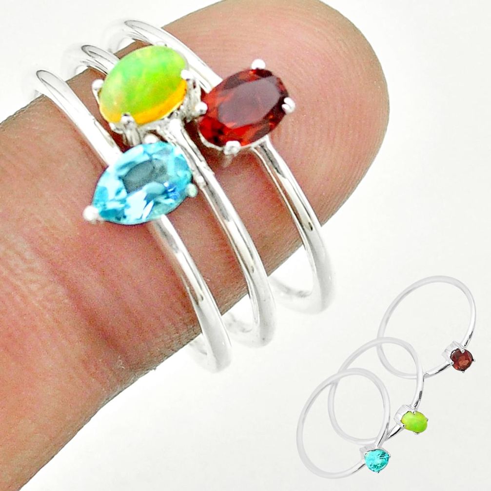 2.97cts natural ethiopian opal garnet topaz 925 silver 3 rings size 9 t51114