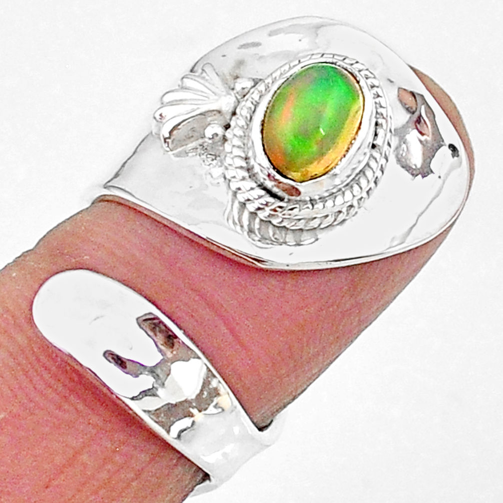 1.96cts natural ethiopian opal oval 925 silver adjustable ring size 8 t8542