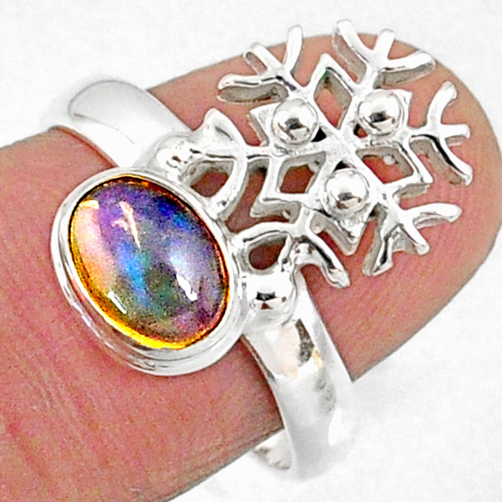 2.19cts natural ethiopian opal oval 925 silver snowflake ring size 7 r65571