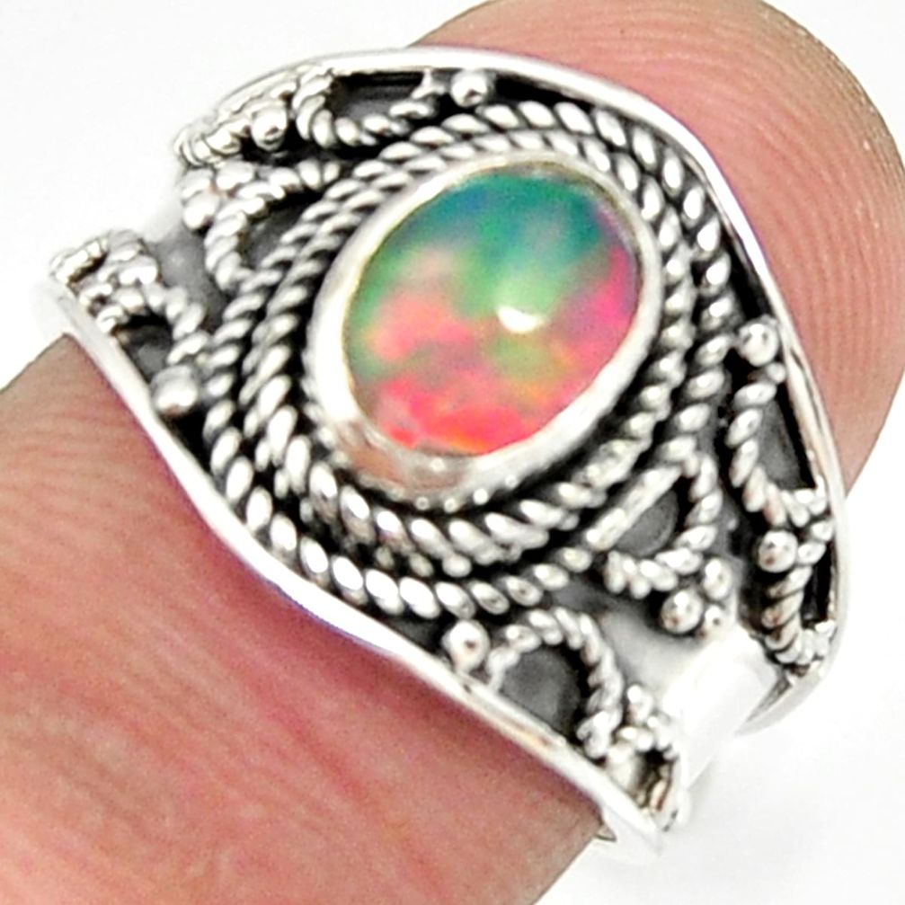 2.23cts natural ethiopian opal oval 925 silver solitaire ring size 6.5 r24989