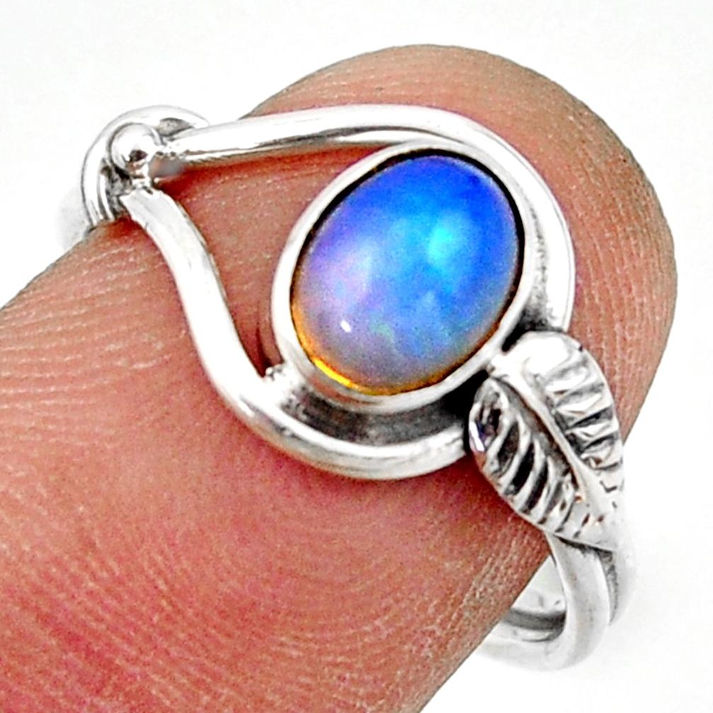 2.30cts natural ethiopian opal oval 925 silver solitaire ring size 7.5 r41533