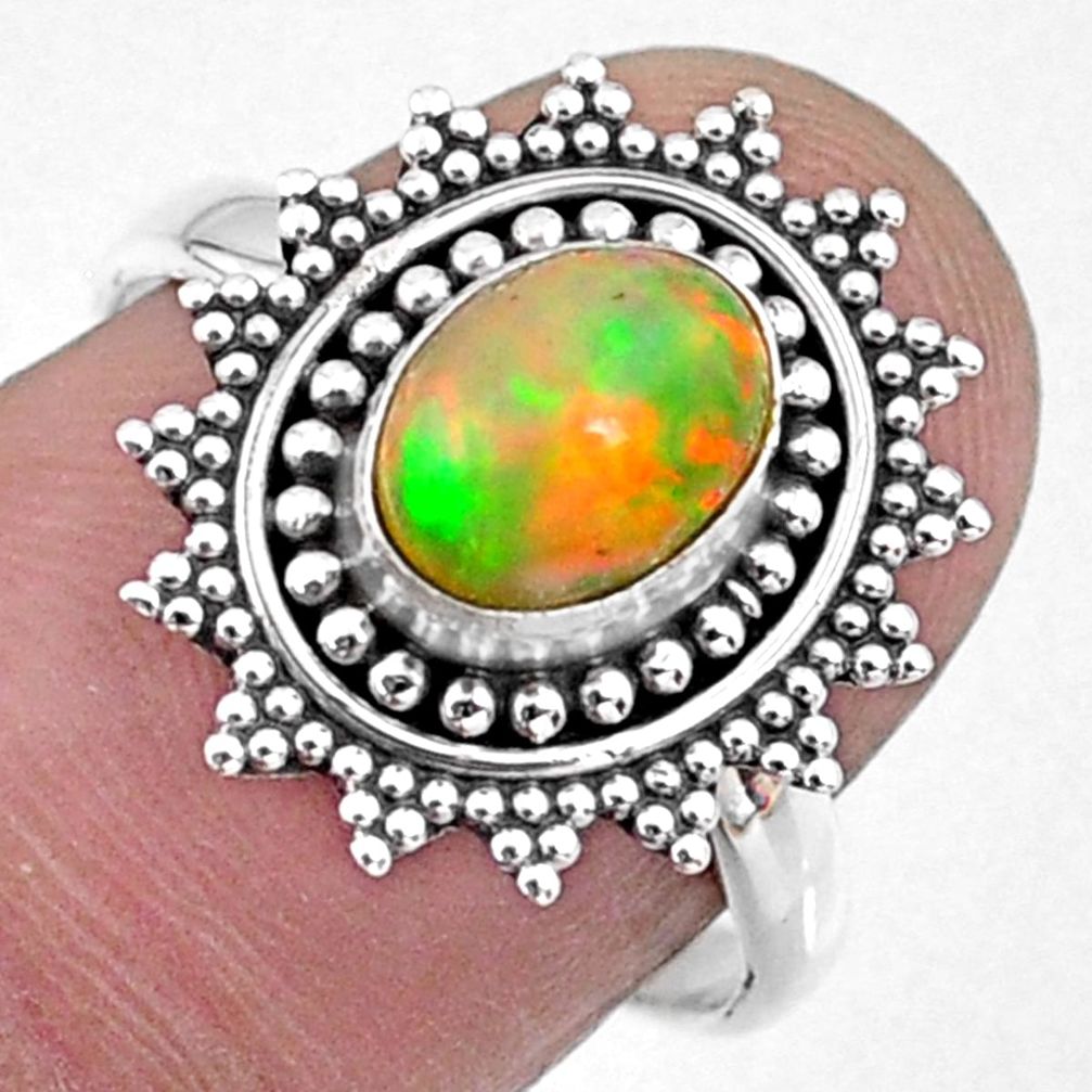 2.08cts natural ethiopian opal oval 925 silver solitaire ring size 7.5 r57487