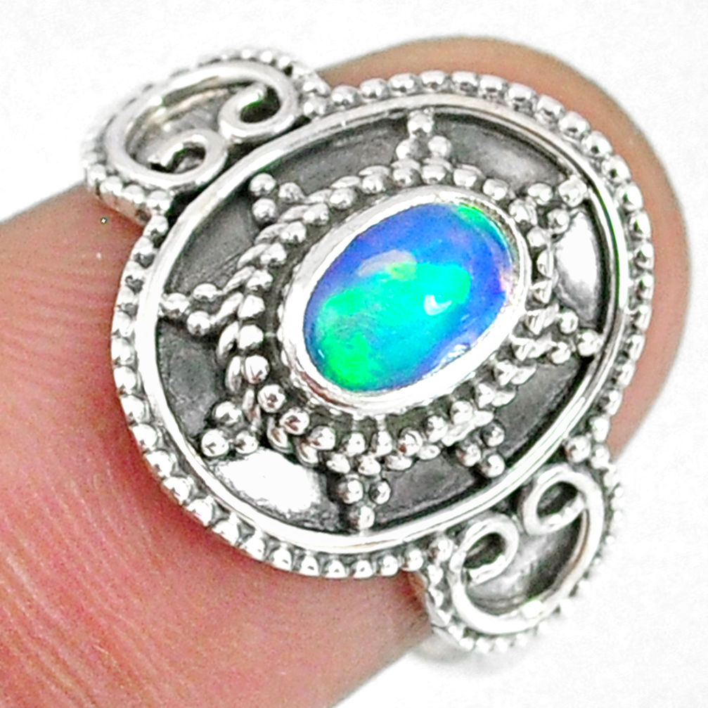 1.44cts natural ethiopian opal oval 925 silver solitaire ring size 7.5 r59079