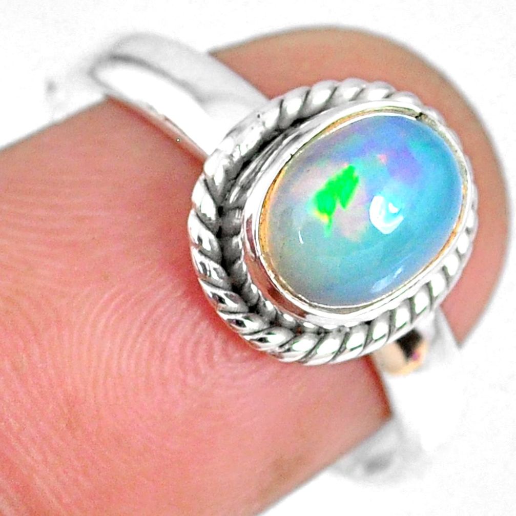 1.98cts natural ethiopian opal oval 925 silver solitaire ring size 7.5 r59308