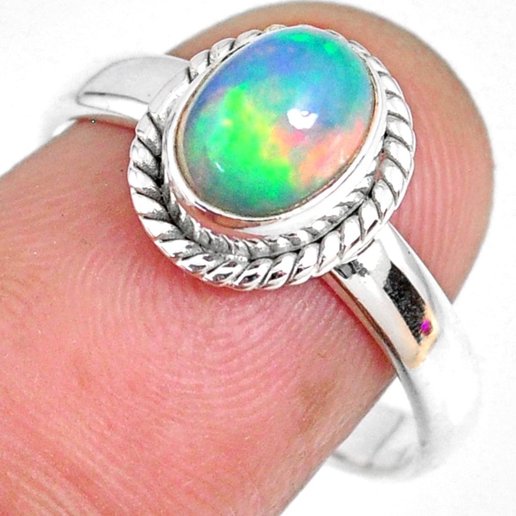 1.96cts natural ethiopian opal oval 925 silver solitaire ring size 7.5 r59321