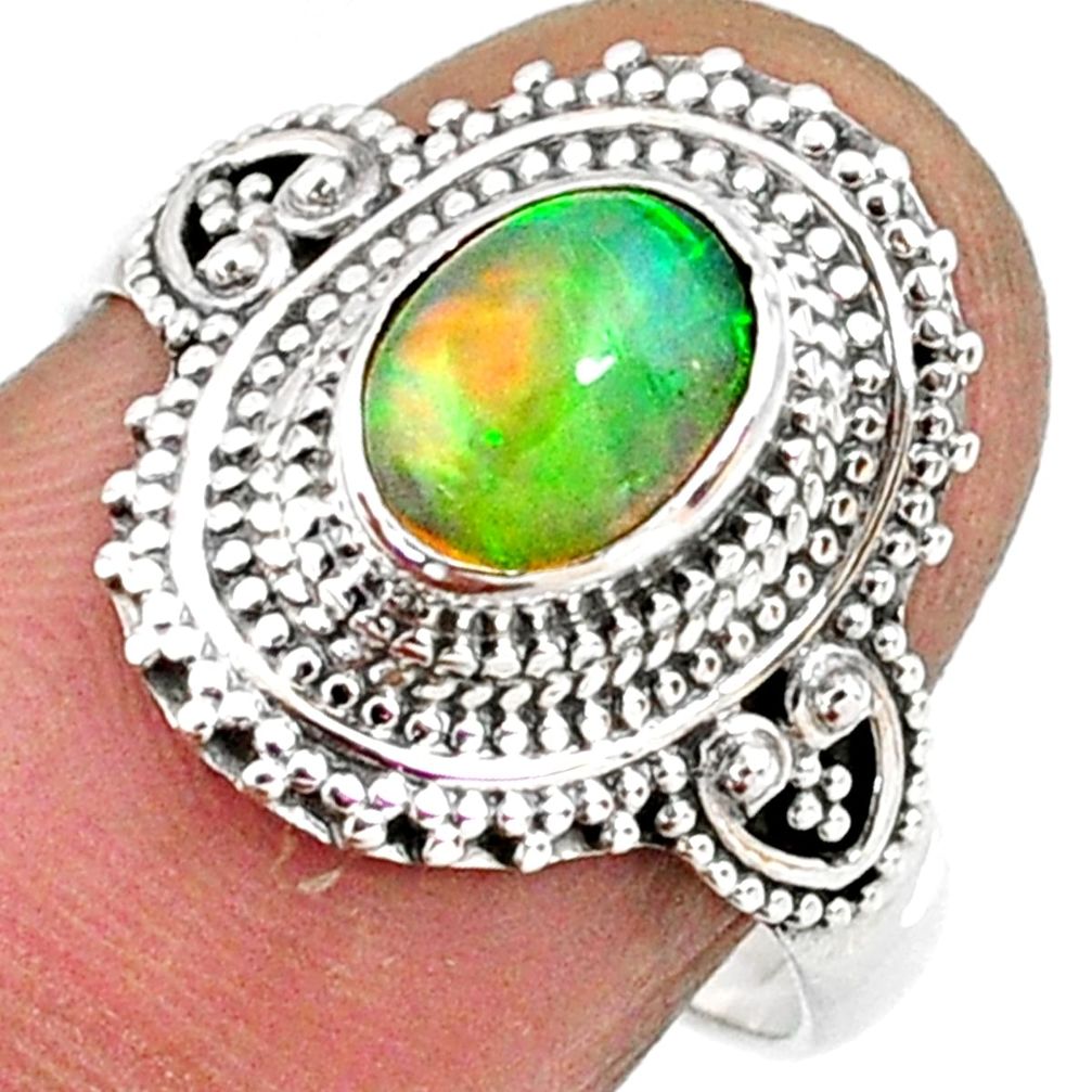 2.20cts natural ethiopian opal oval 925 silver solitaire ring size 7.5 r61156