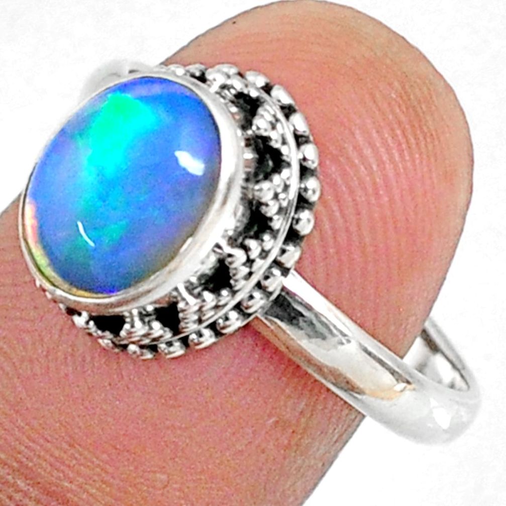 3.10cts natural ethiopian opal oval 925 silver solitaire ring size 7.5 r64513
