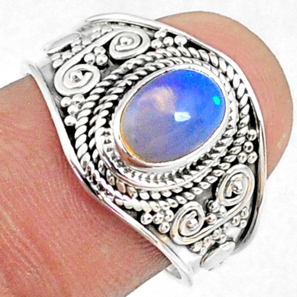 2.05cts natural ethiopian opal oval 925 silver solitaire ring size 7.5 r69020