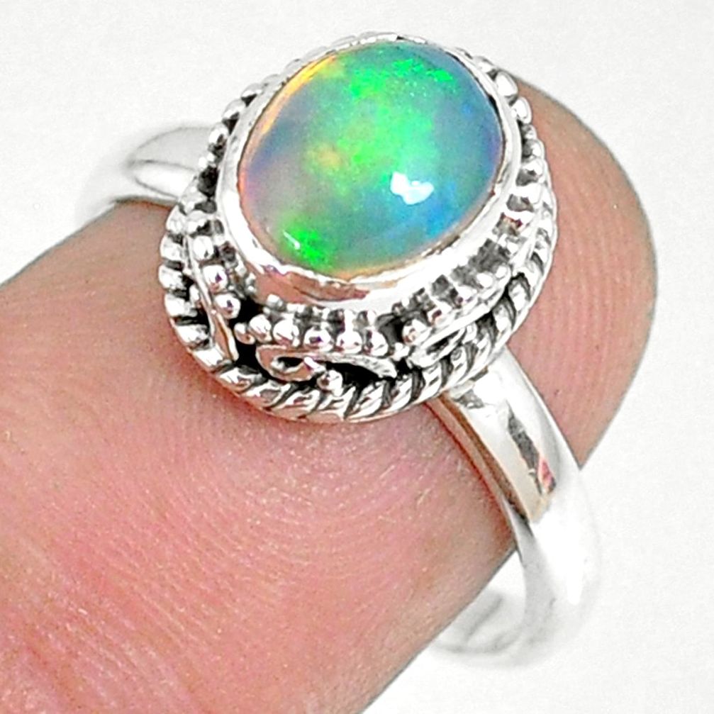 2.81cts natural ethiopian opal oval 925 silver solitaire ring size 7.5 r75375