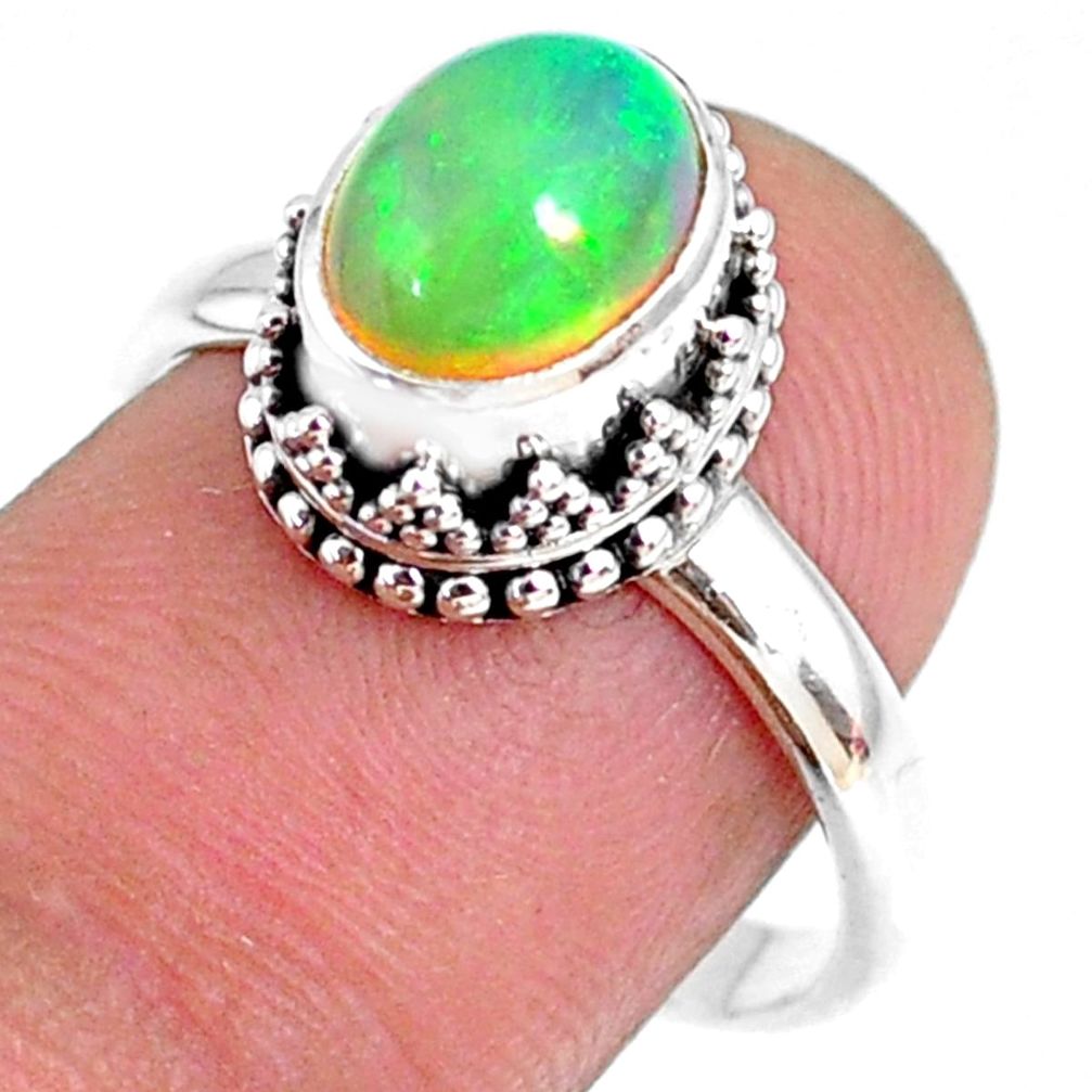 2.81cts natural ethiopian opal oval 925 silver solitaire ring size 8.5 r75401