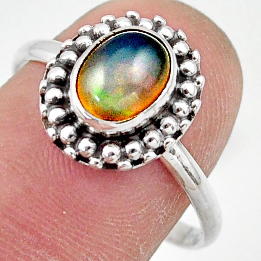 2.36cts natural ethiopian opal oval 925 silver solitaire ring size 9 r41449