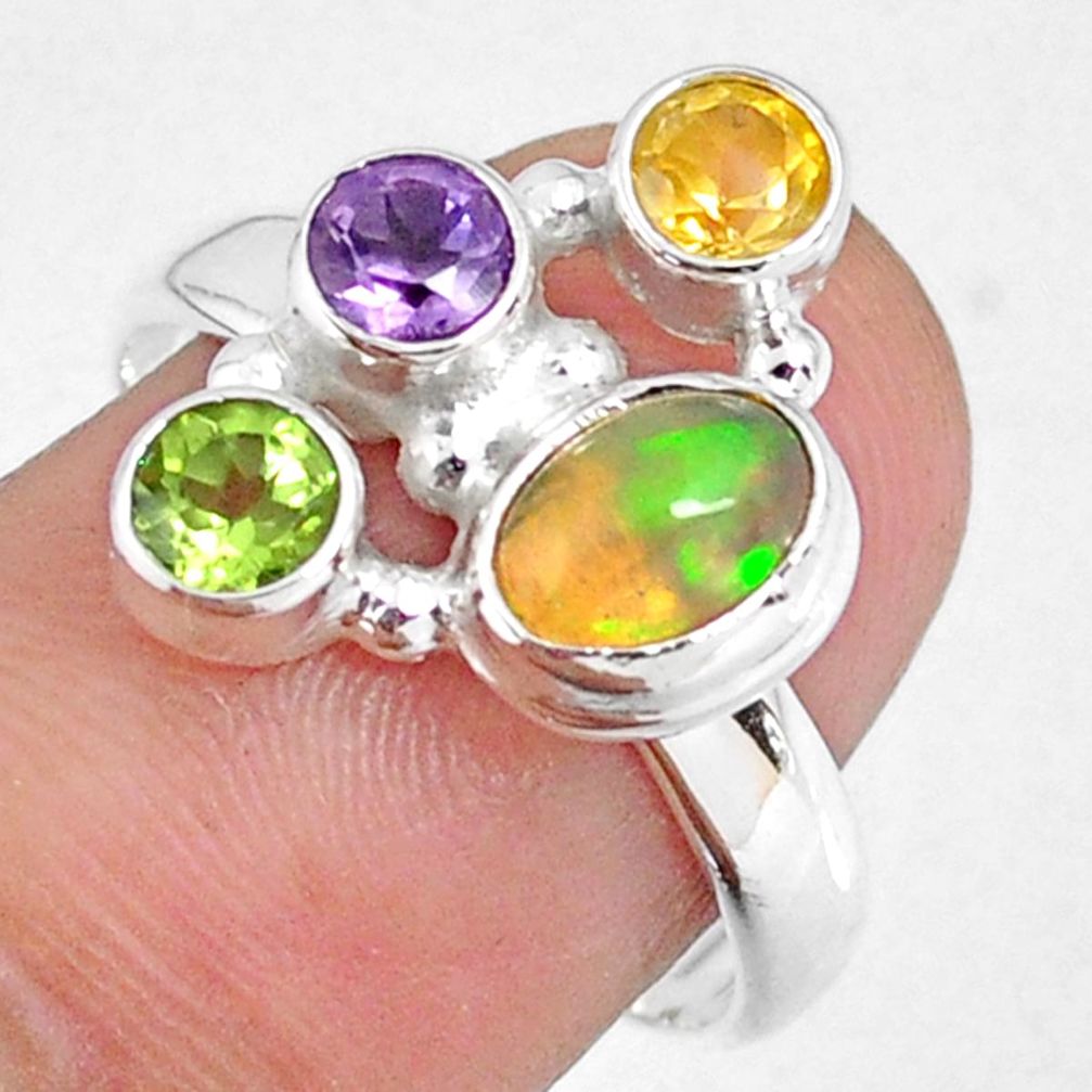 4.02cts natural ethiopian opal oval citrine amethyst silver ring size 8 r59201