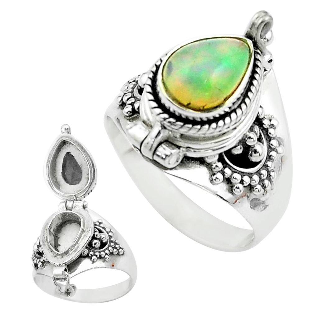 2.34cts natural ethiopian opal pear 925 silver poison box ring size 8 t52843