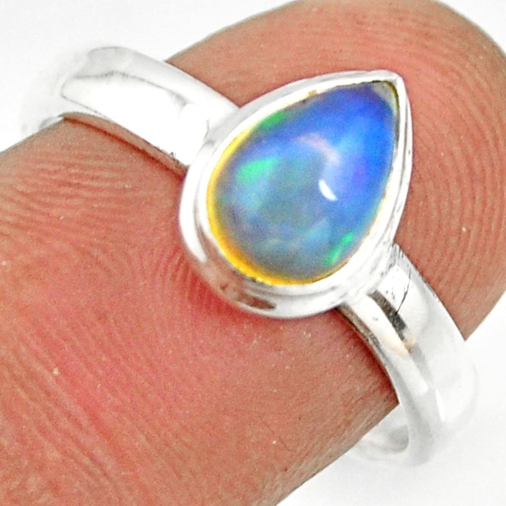 2.21cts natural ethiopian opal pear 925 silver solitaire ring size 8 r26261