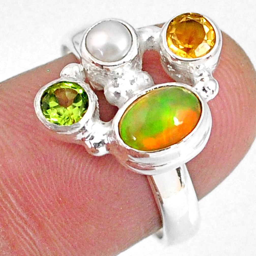 3.82cts natural ethiopian opal pearl citrine 925 silver ring size 7.5 r59195