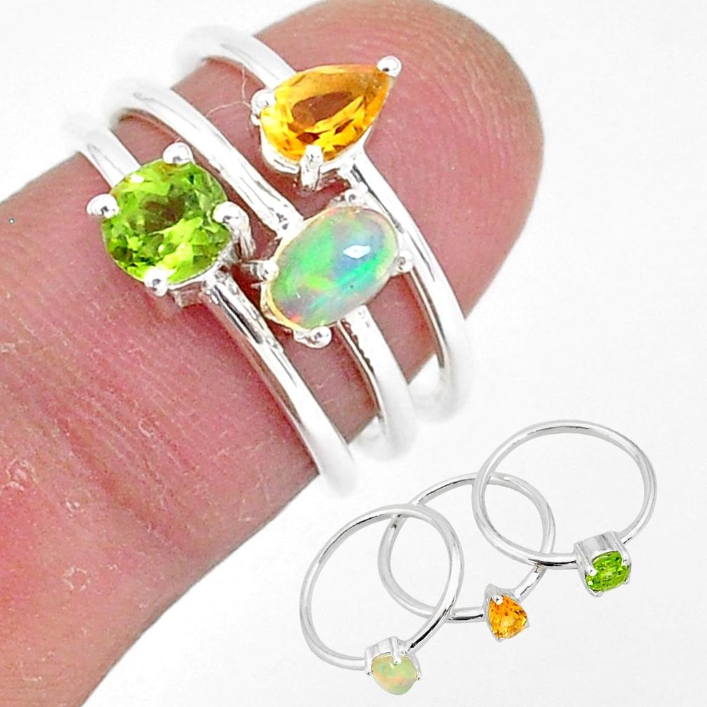 3.28cts natural ethiopian opal peridot 925 silver 3 rings size 6 r93033