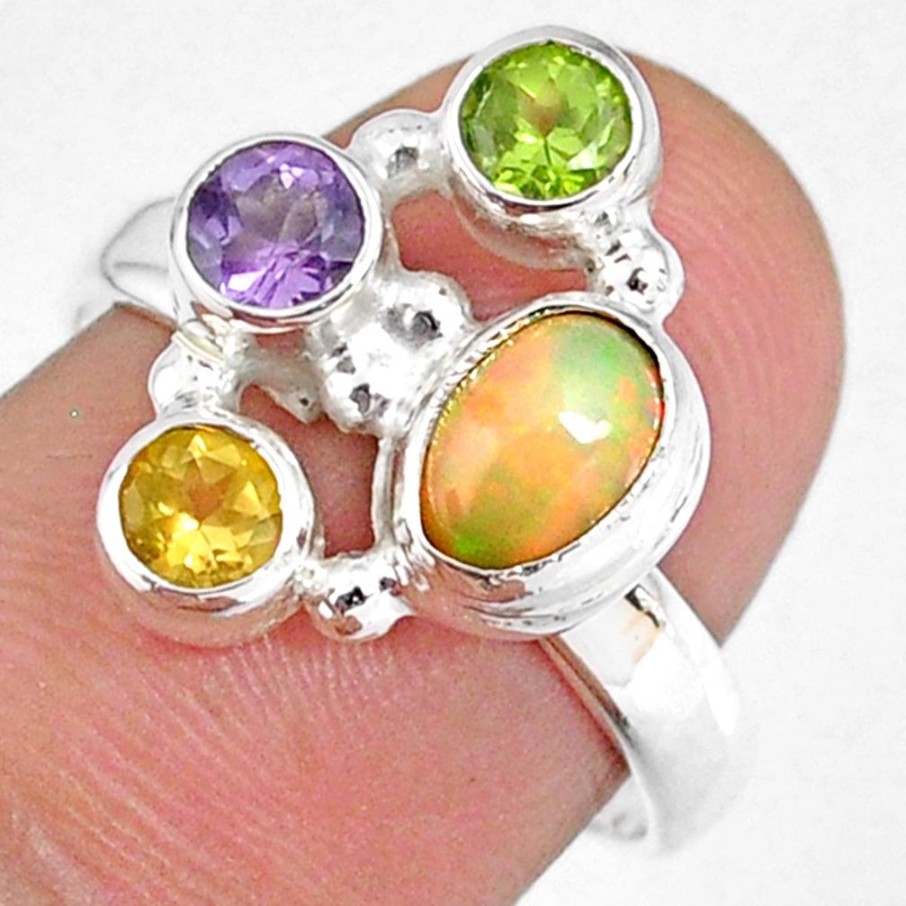 3.62cts natural ethiopian opal peridot citrine 925 silver ring size 7.5 r59202