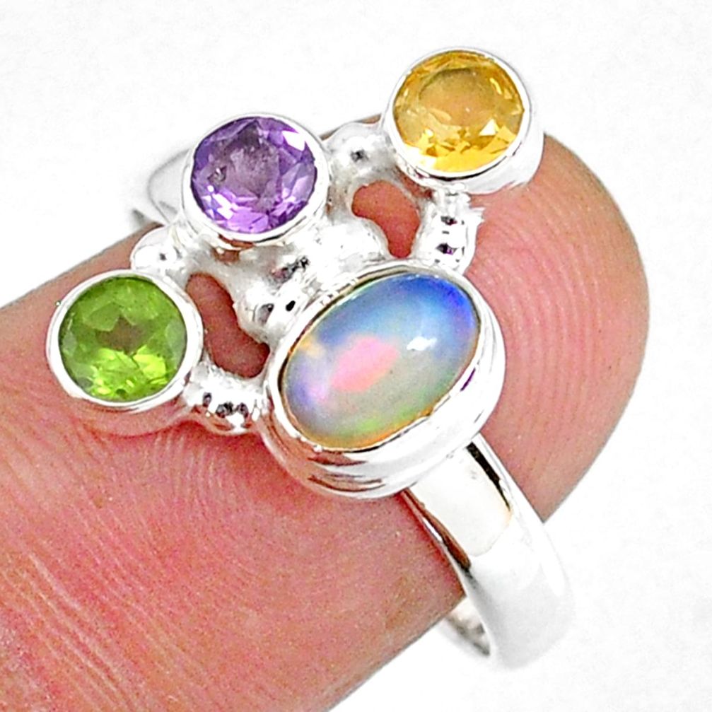 4.02cts natural ethiopian opal peridot citrine 925 silver ring size 8.5 r59208