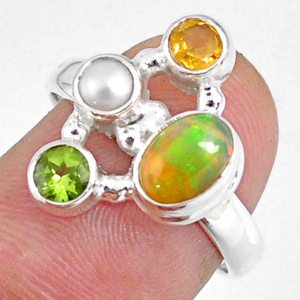 3.83cts natural ethiopian opal peridot citrine 925 silver ring size 7.5 r59211