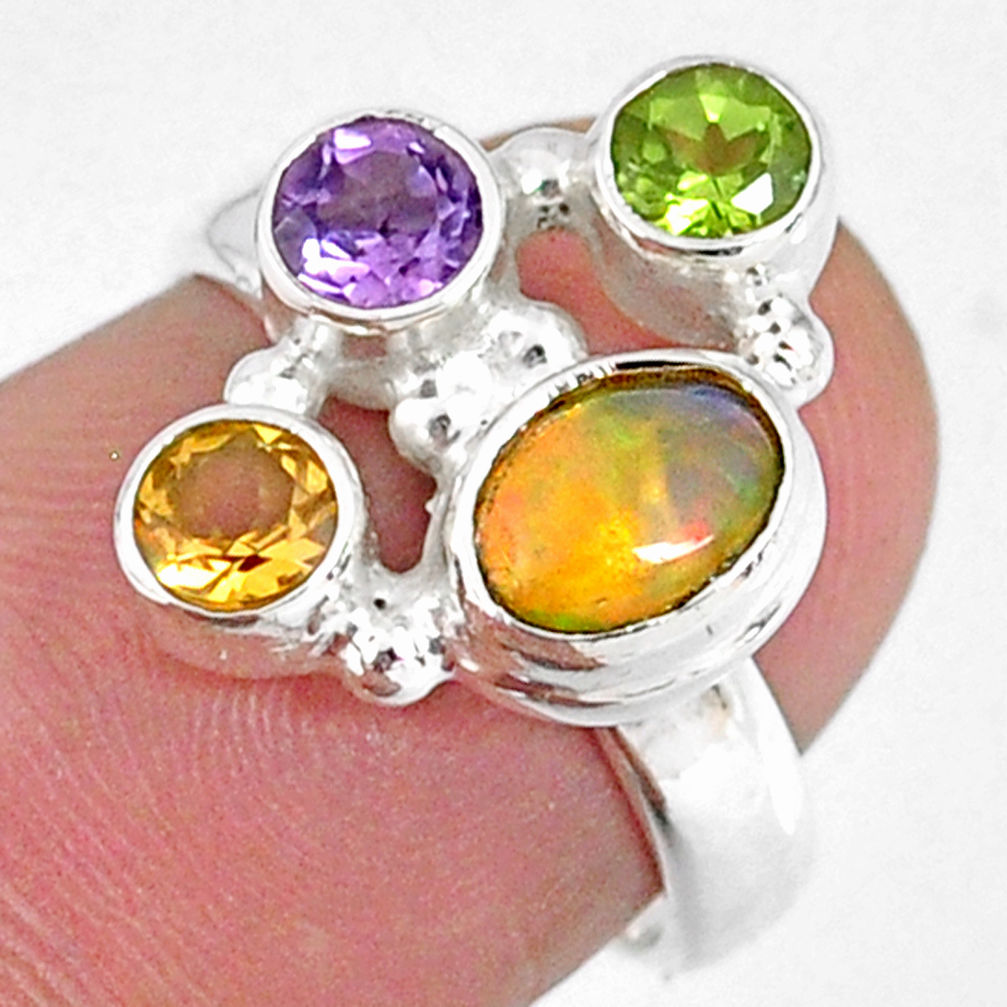 3.82cts natural ethiopian opal peridot citrine 925 silver ring size 5.5 r59212