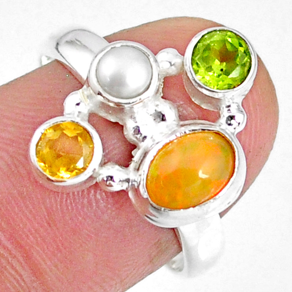 3.62cts natural ethiopian opal peridot citrine 925 silver ring size 7.5 r59221