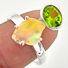 7.67cts natural ethiopian opal rough peridot 925 silver ring size 9 t70381
