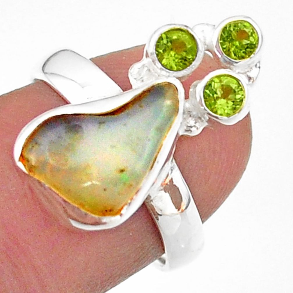 7.24cts natural ethiopian opal raw peridot 925 silver ring size 6.5 t41123