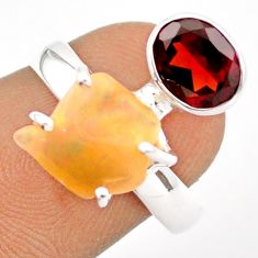 7.25cts natural ethiopian opal rough red garnet 925 silver ring size 7 u6645