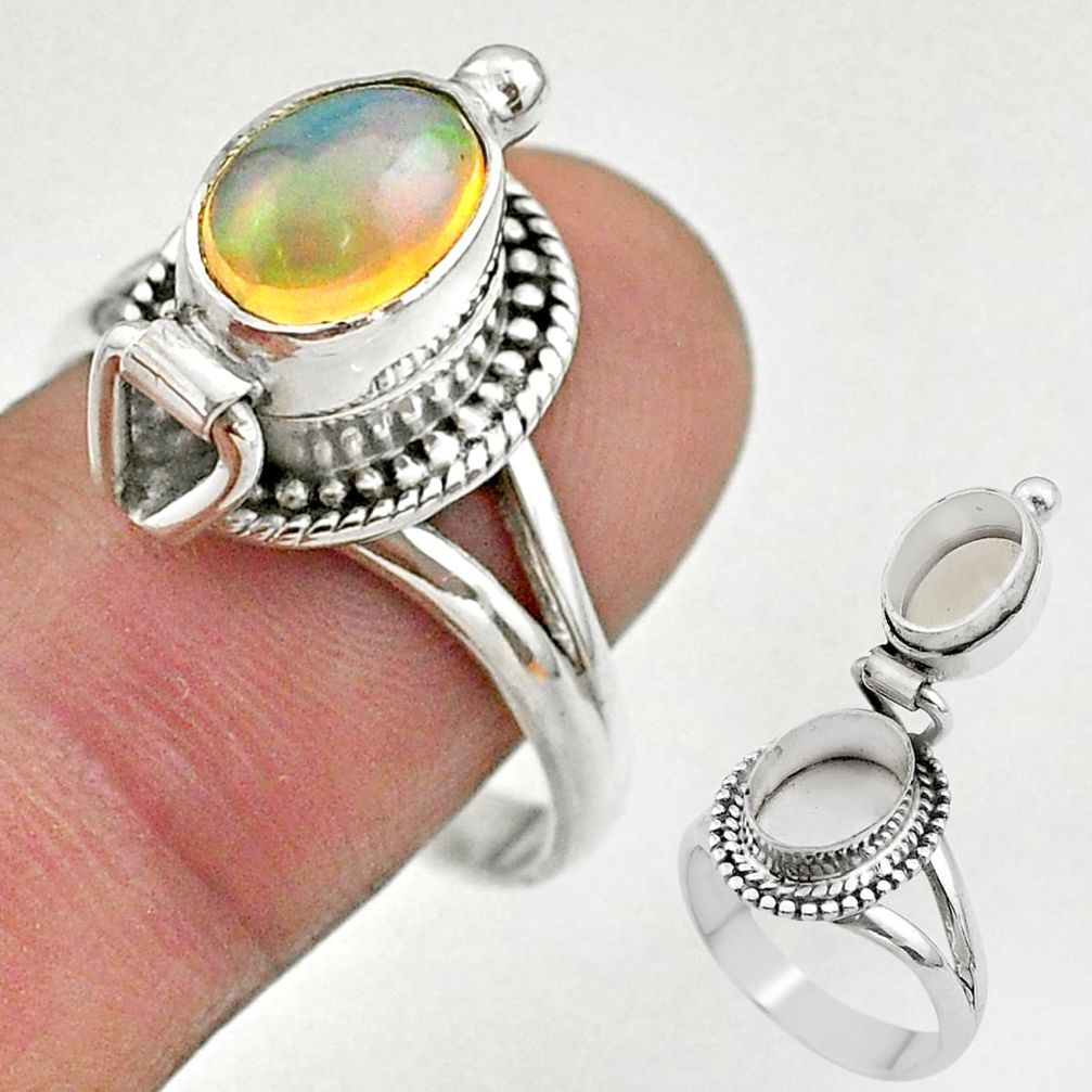 3.02cts natural ethiopian opal silver poison box ring jewelry size 10 t45368