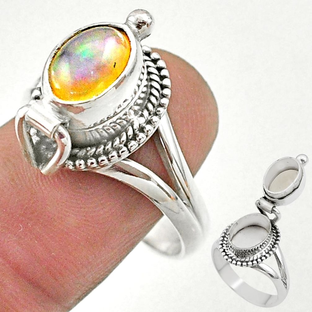 3.28cts natural ethiopian opal silver poison box ring jewelry size 10 t45369