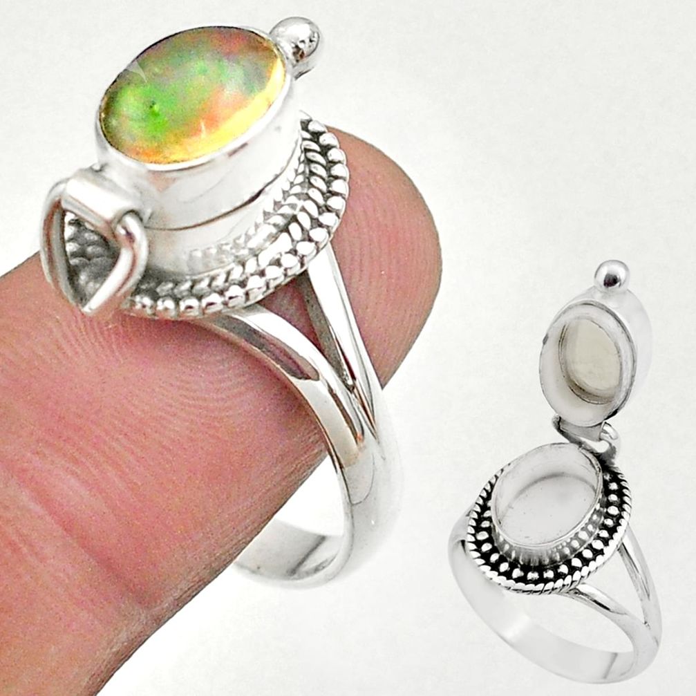 3.39cts natural ethiopian opal silver poison box ring jewelry size 10 t45393